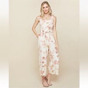 Spartina 449 Arley Sleeveless Jumpsuit Garden House Floral Tie Waist Linen 2